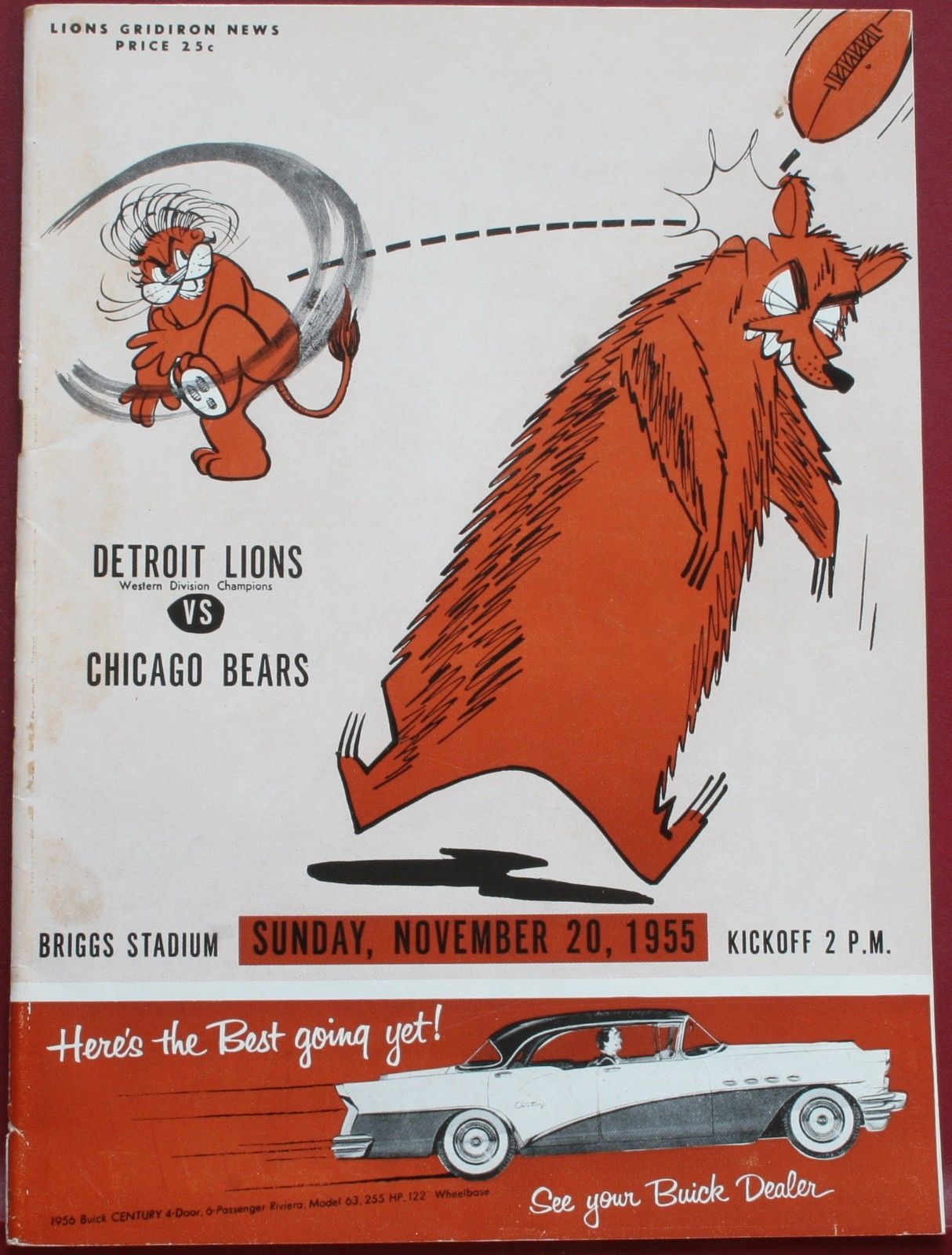 NFL Program: Detroit Lions vs. Chicago Bears (November 20, 1955)