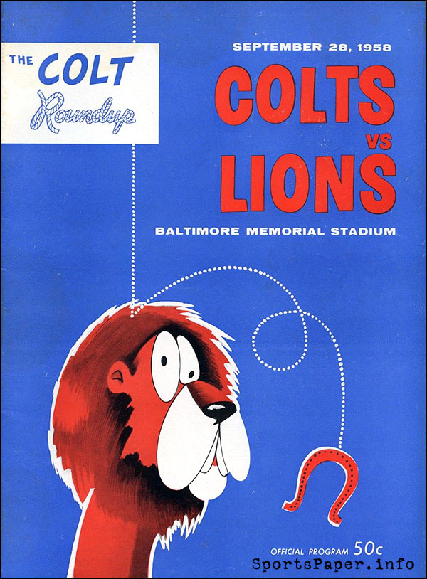 NFL Program: Baltimore Colts vs. Detroit Lions (September 28, 1958)