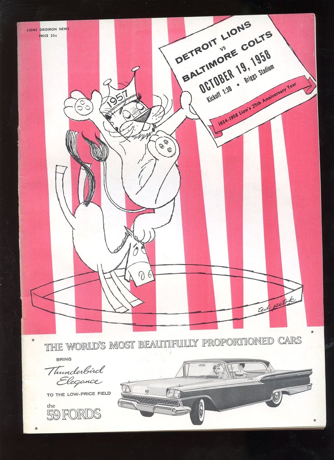 NFL Program: Detroit Lions vs. Baltimore Colts (October 19, 1958)