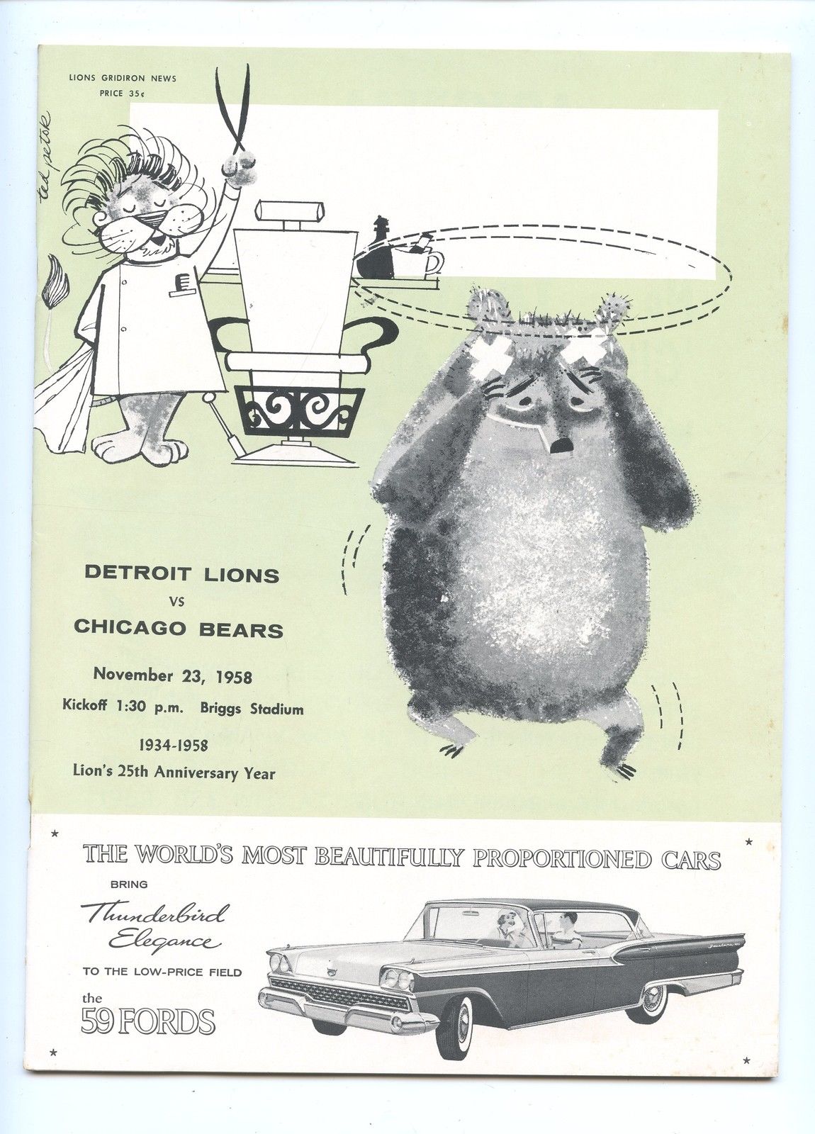 NFL Program: Detroit Lions vs. Chicago Bears (November 23, 1958)