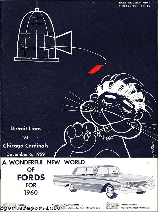 NFL Program: Detroit Lions vs. Chicago Cardinals (December 6, 1959)