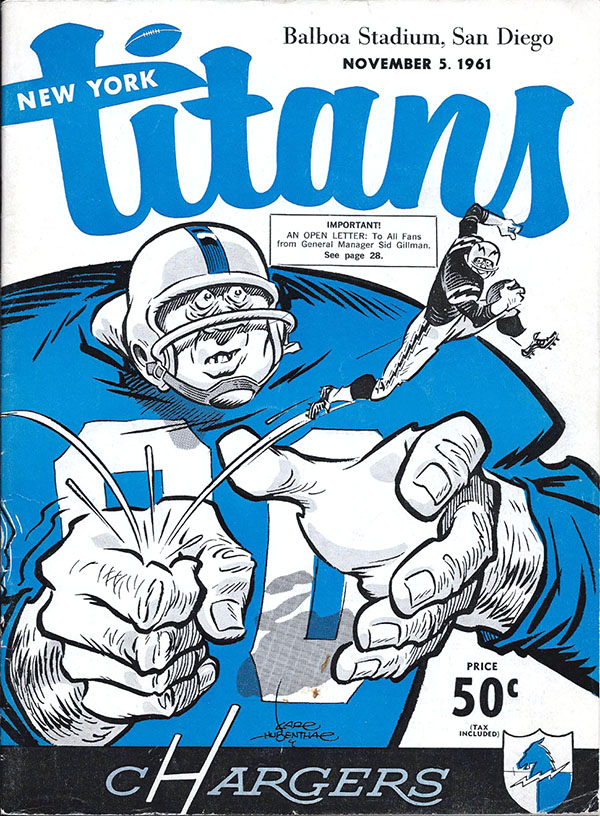 11/4/1960 L.A. Chargers vs N.Y. Titans Program excellent-near mint (see  scan)