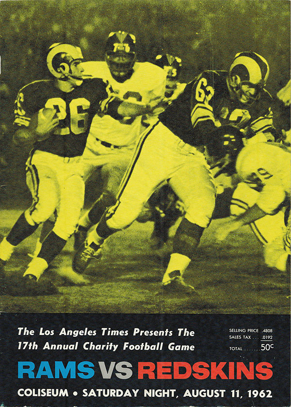 NFL Program: Los Angeles Rams Vs. Washington Redskins (August 11, 1962 ...