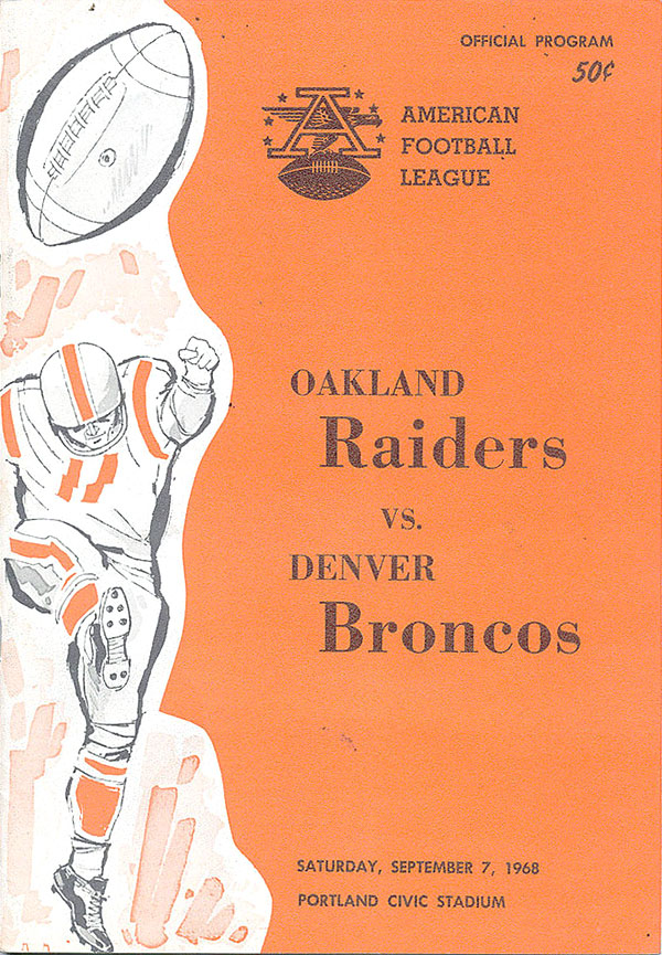 AFL Program: Oakland Raiders vs. Denver Broncos (September 7, 1968)