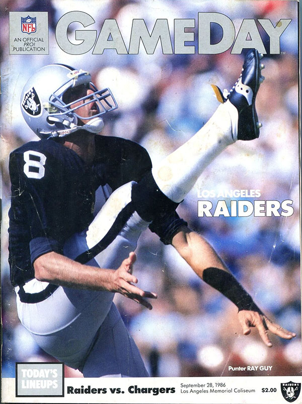 NFL Program: Los Angeles Raiders vs. San Diego Chargers (September 28, 1986)