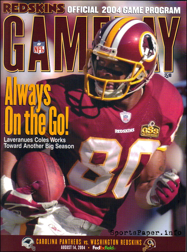 NFL Program: Washington Redskins vs. Carolina Panthers (August 14, 2004)