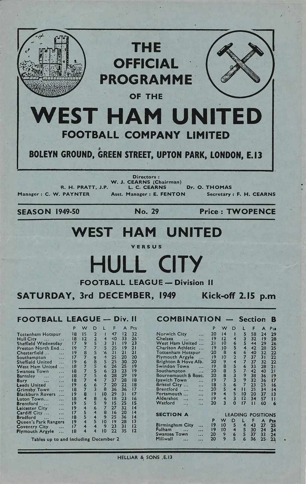 West Ham United vs. Hull City (December 3, 1949)
