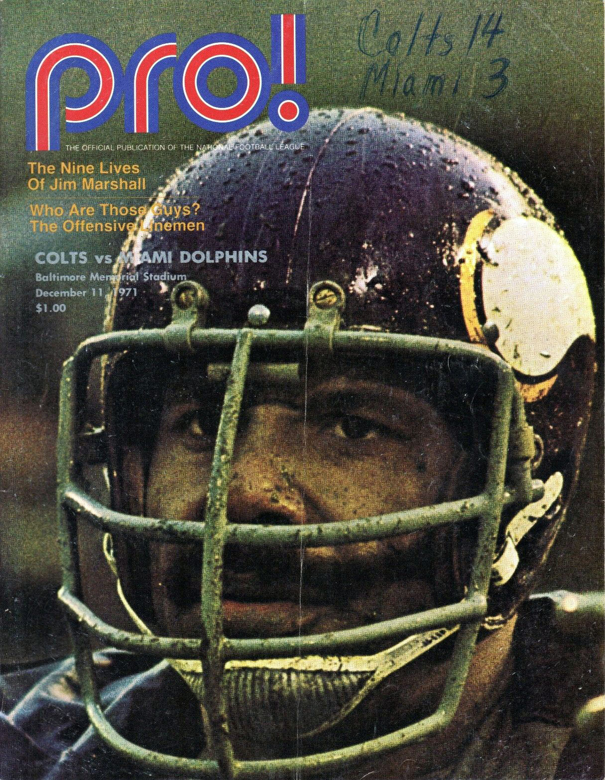 NFL Program: Baltimore Colts vs. Miami Dolphins (December 11, 1971)