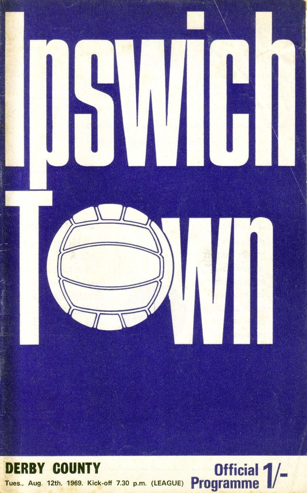 English Football Program: Ipswich Town vs. Derby County (August 12, 1969)