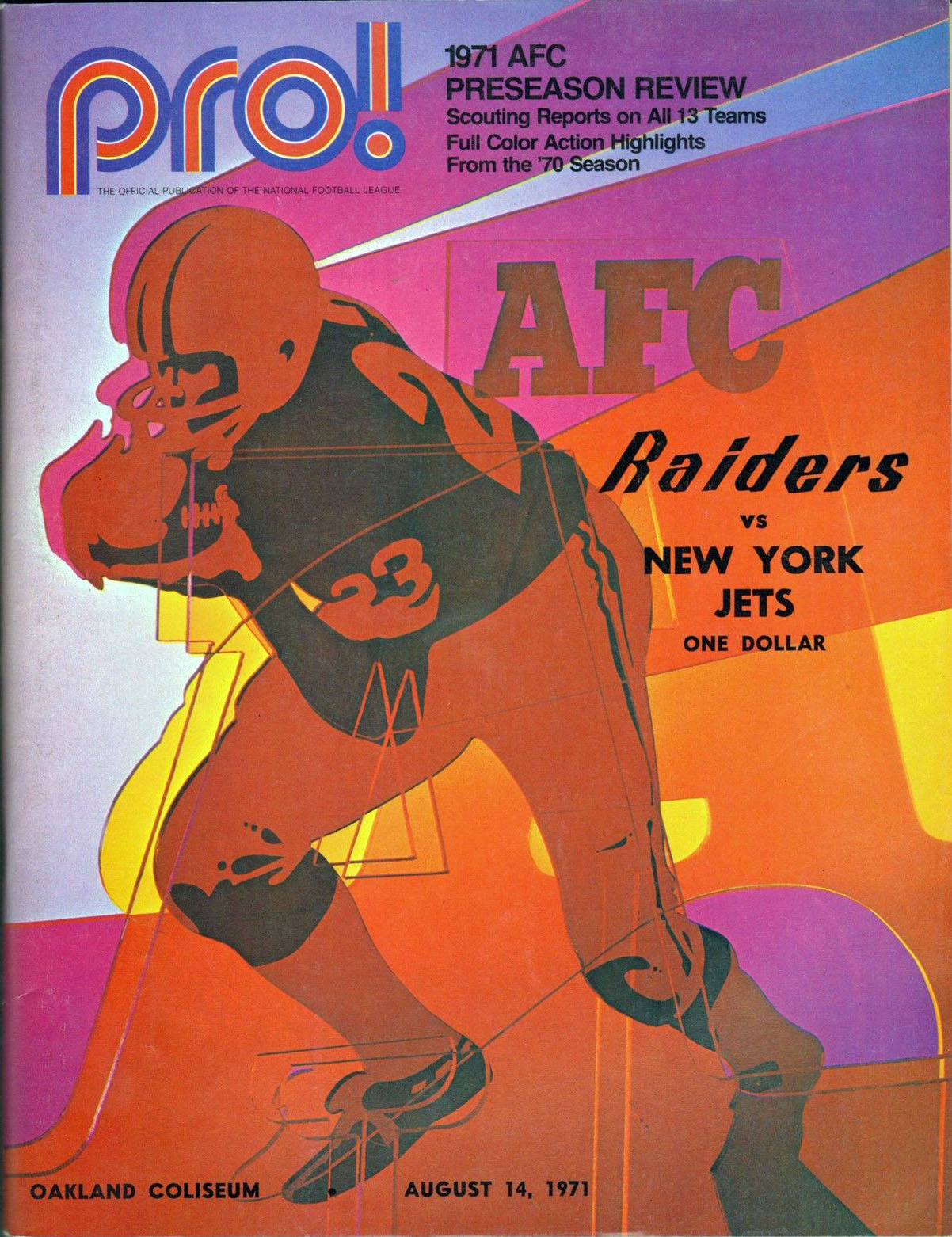 NFL Program: Oakland Raiders vs. New York Jets (August 14, 1971)