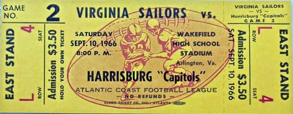 Virginia Sailors vs. Harrisburg Capitols (September 10, 1966) ticket