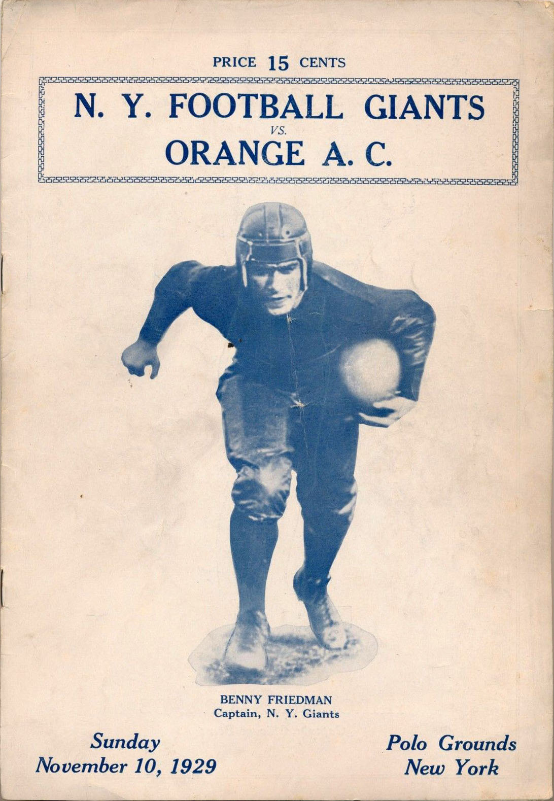 NFL Program: New York Giants vs. Orange Tornadoes (November 10, 1929)