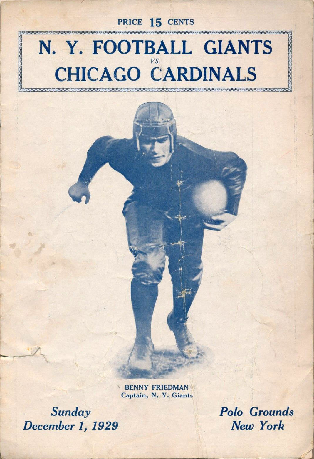 NFL Program: New York Giants vs. Chicago Cardinals (December 1, 1929)