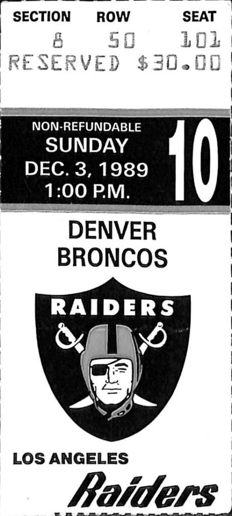 Los Angeles Raiders vs. Denver Broncos (December 3, 1989)