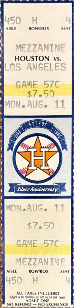 1986 Houston Astros ticket