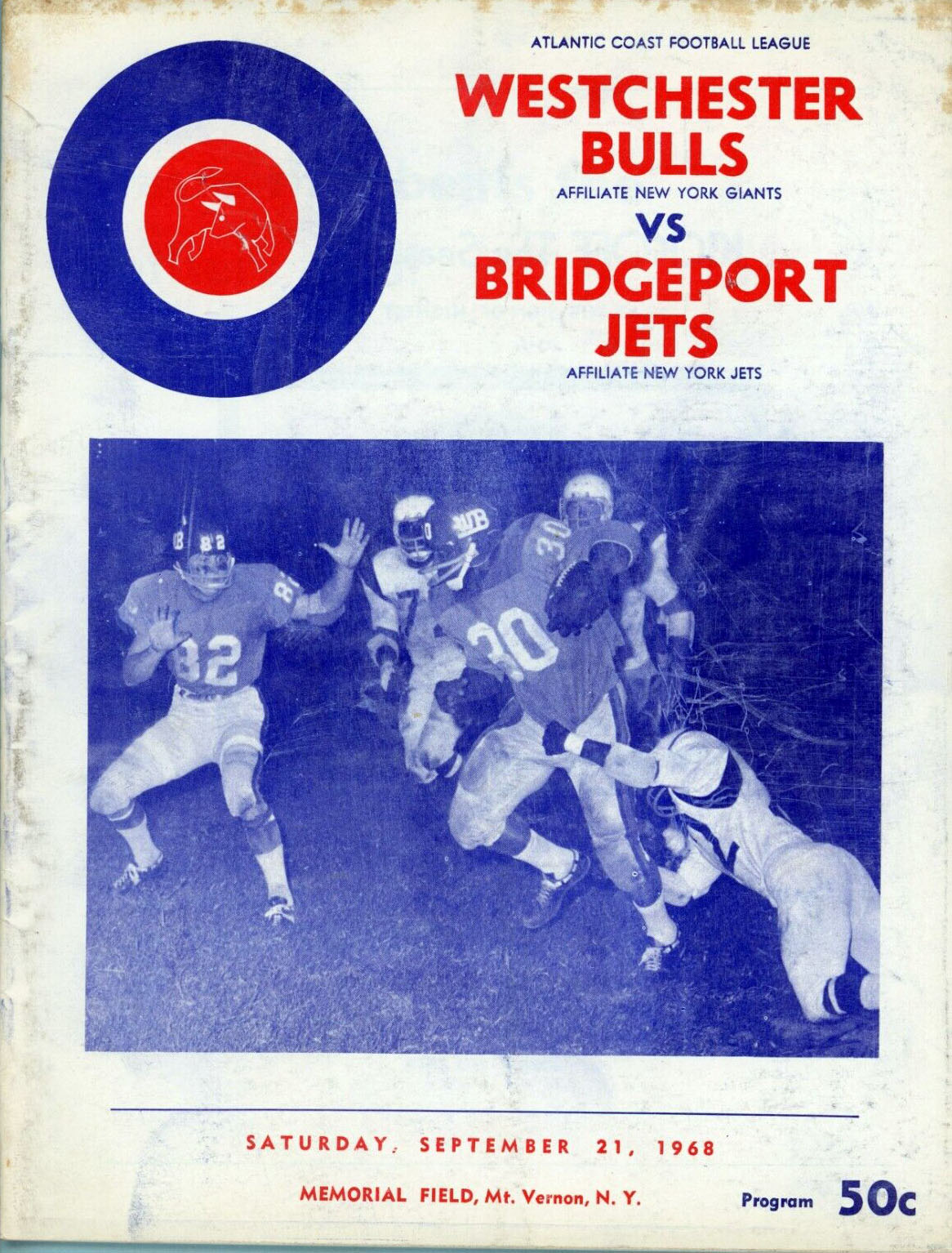 ACFL Game Program: Westchester Bulls vs. Bridgeport Jets (September 21, 1968)