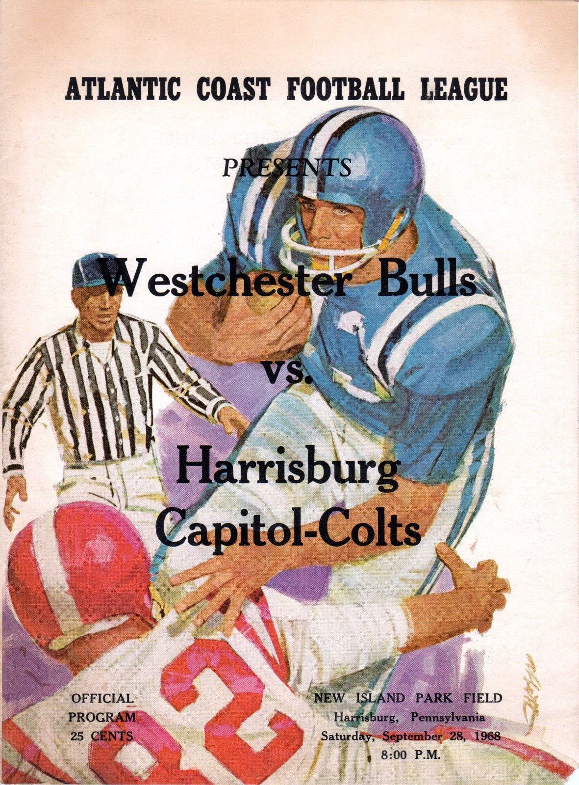 ACFL Game Program: Harrisburg Capitol Colts vs. Westchester Bulls (September 28, 1968)