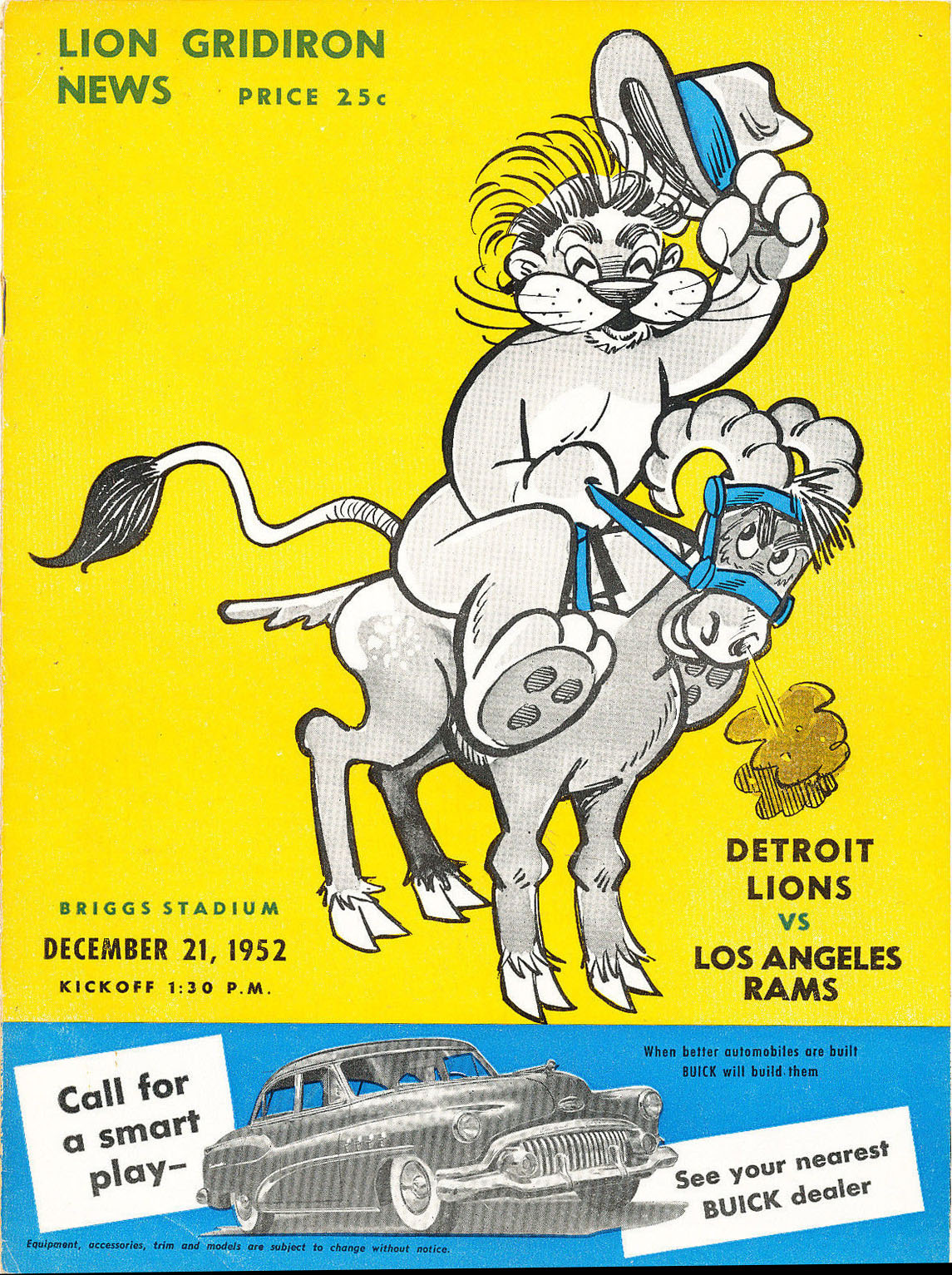 NFL Program: Detroit Lions vs. Los Angeles Rams (December 21, 1952)