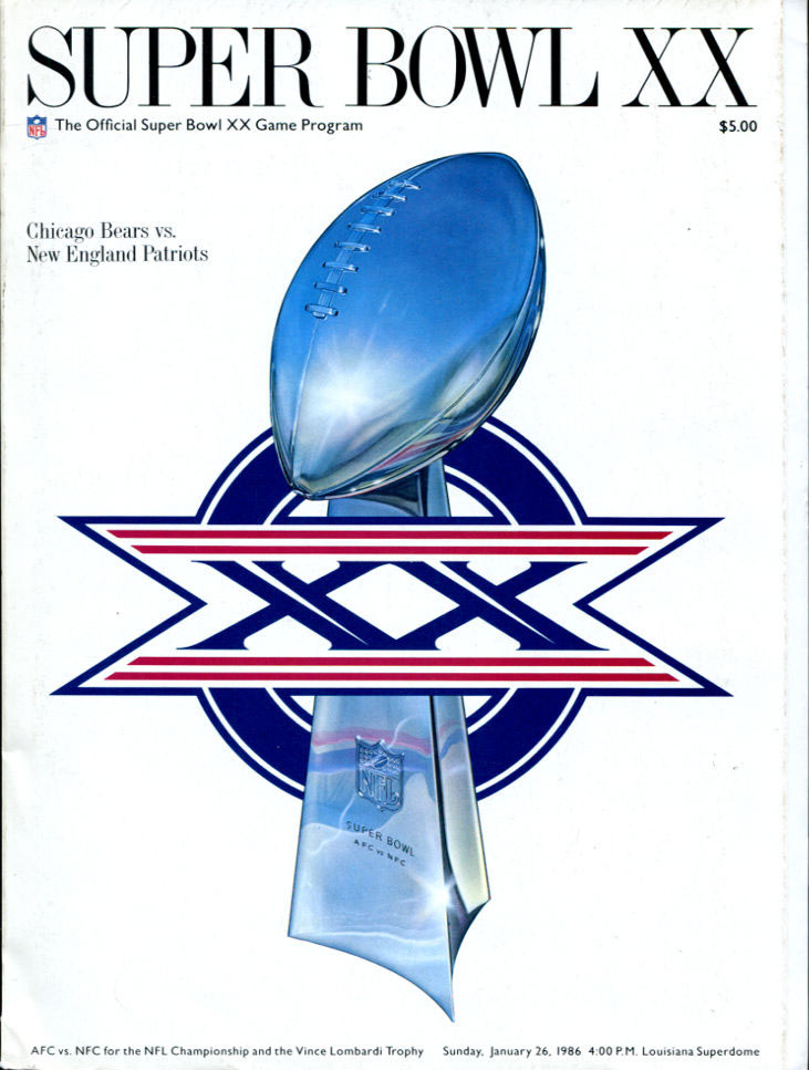 NFL Super Bowl XX Game Program: New England Patriots vs. Chicago Bears (January 26, 1986)