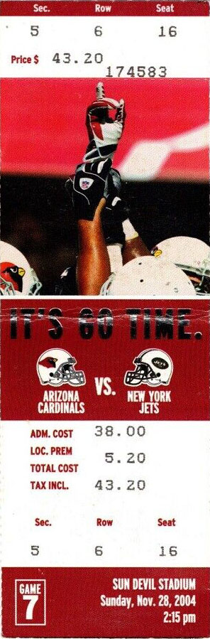 Arizona Cardinals vs. New York Jets (November 28, 2004) ticket