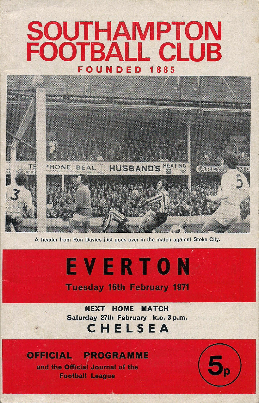 English Football Program: Southampton vs. Everton (February 16, 1971)