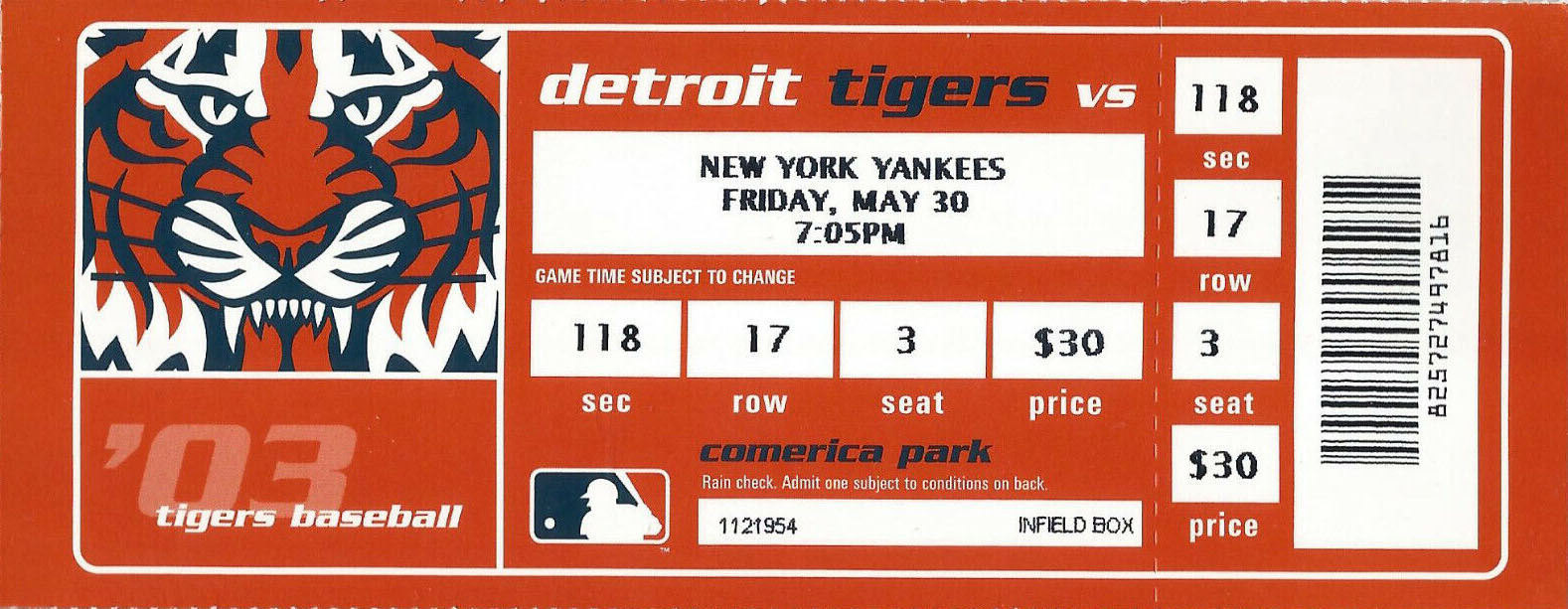 2003 Detroit Tigers ticket