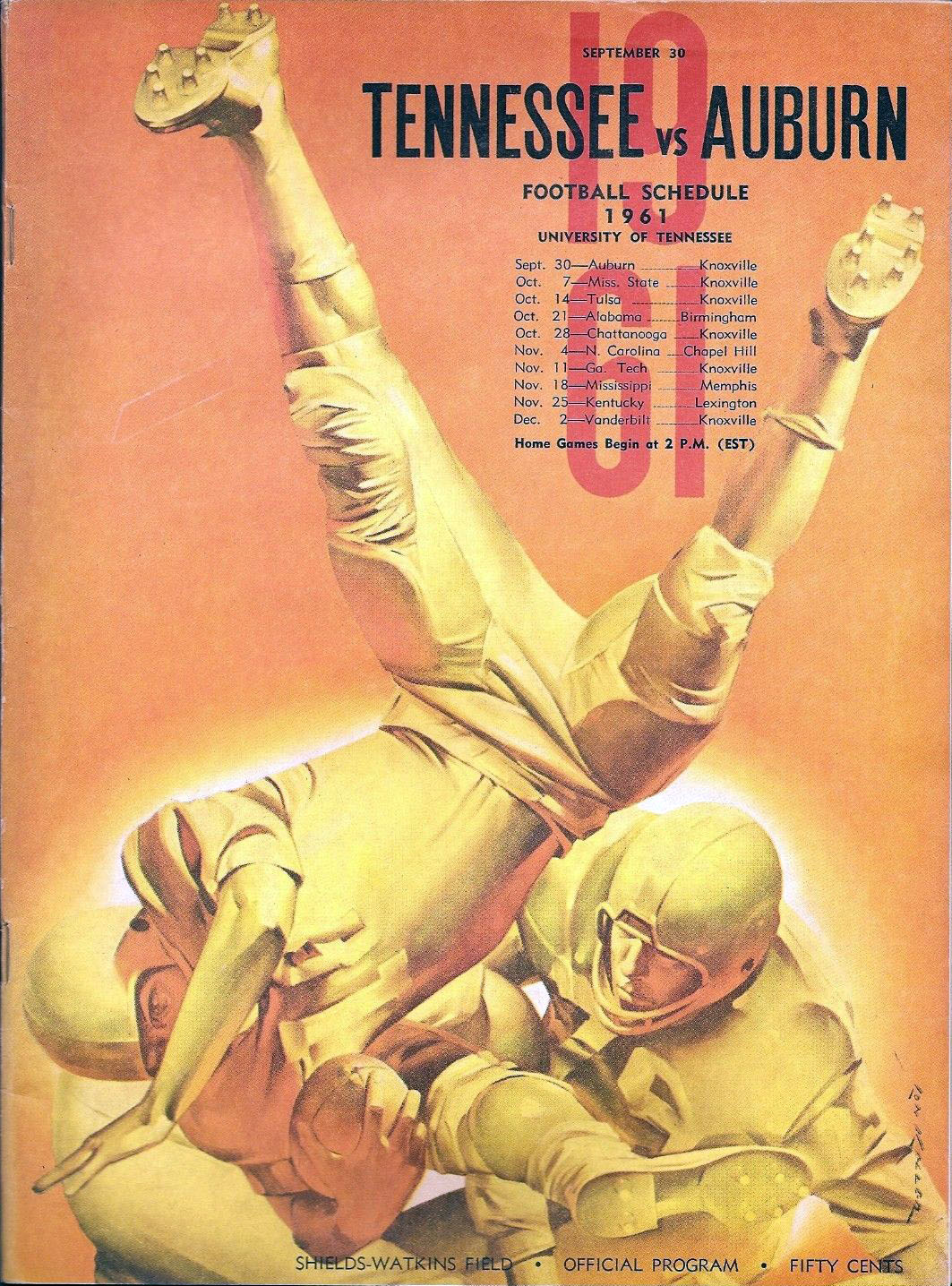 College Football Program: Tennessee Volunteers vs. Auburn Tigers (September 30, 1961)