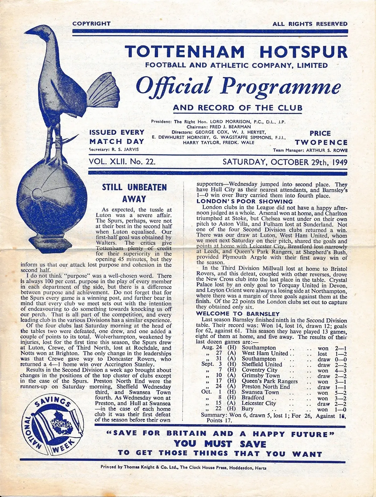 Tottenham Hotspur vs. Barnsley (October 29, 1949)