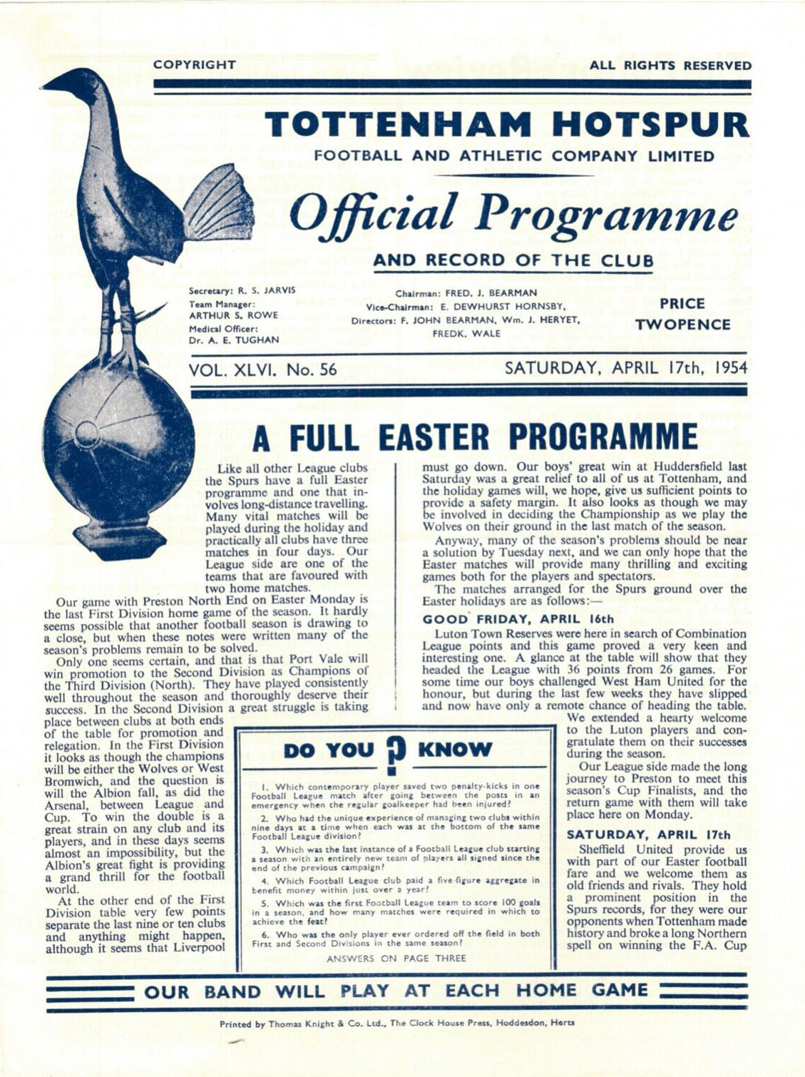 Tottenham Hotspur vs. Sheffield United (April 17, 1954)