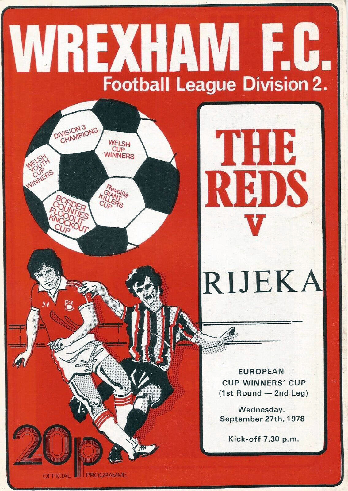 UEFA Cup Winners' Cup program: Wrexham vs. HNK Rijeka (September 27, 1978)