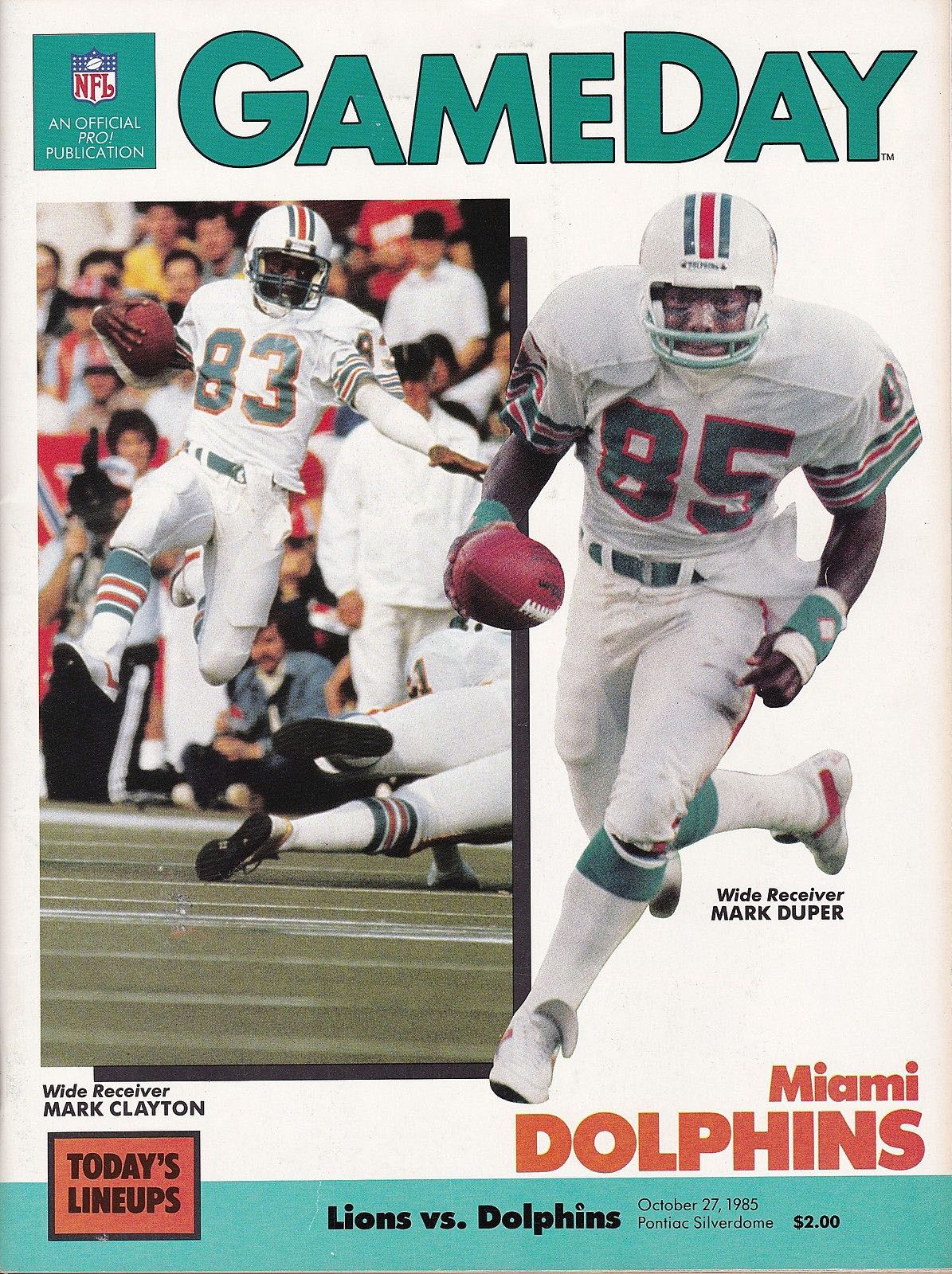 NFL Program: Detroit Lions vs. Miami Dolphins (October 27, 1985)