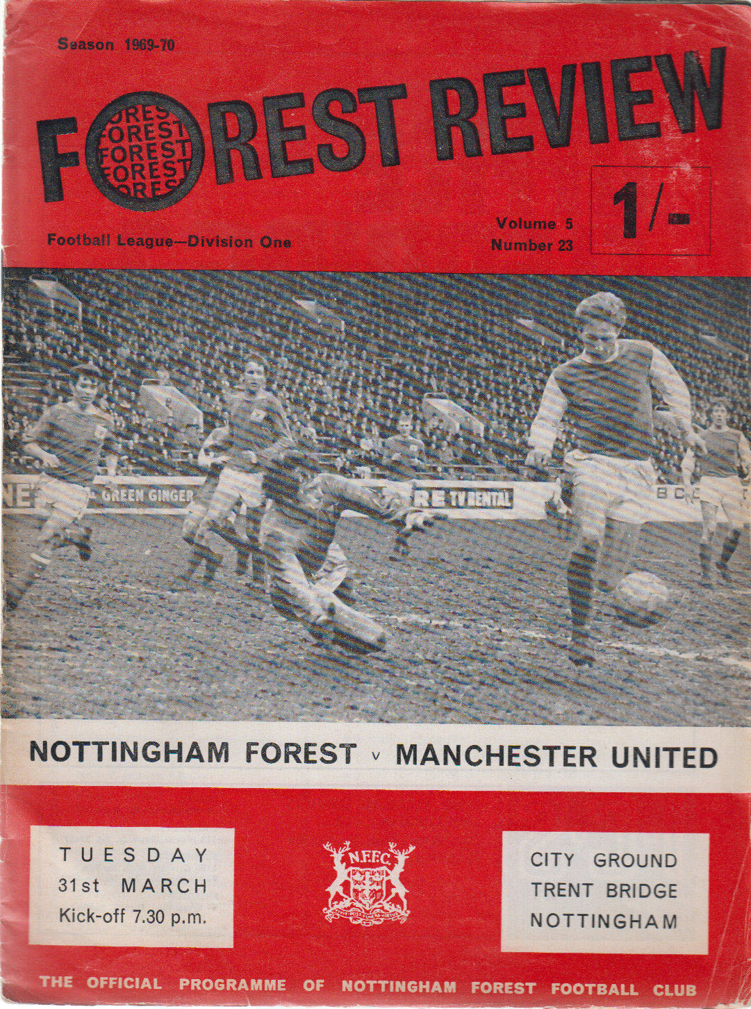 English Football Program: Nottingham Forest vs. Manchester United (March 31, 1970)