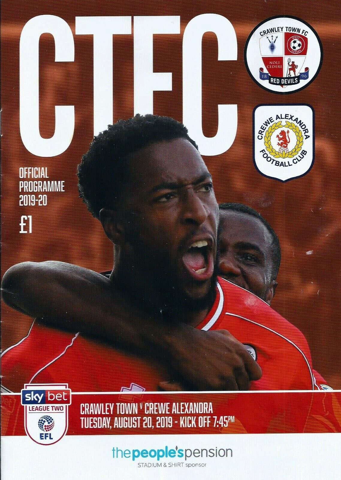 English Football Program: Crawley Town vs. Crewe Alexandra (August 20, 2019)