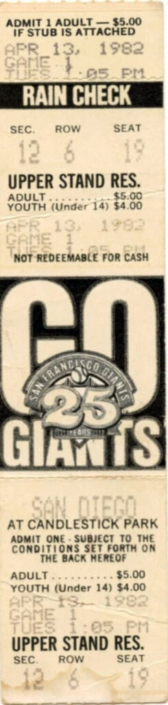 1982 San Francisco Giants ticket