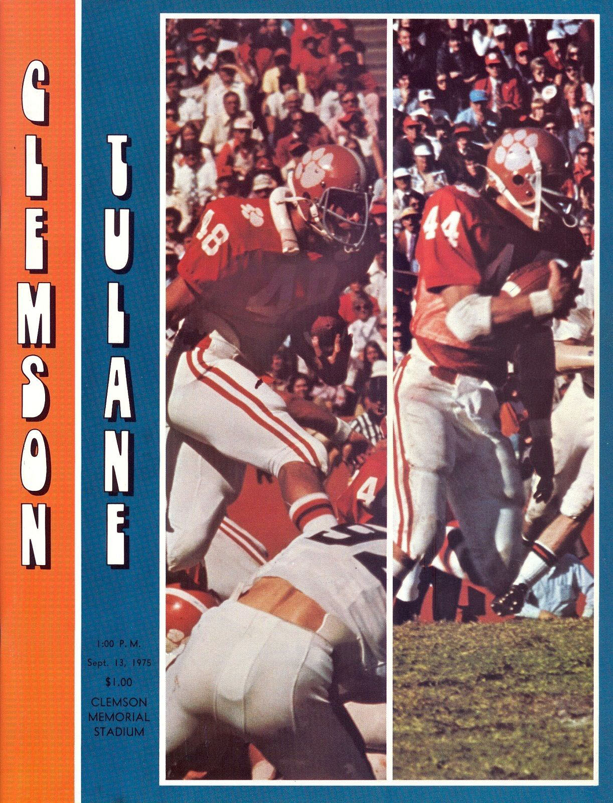 College Football Program: Clemson Tigers vs. Tulane Green Wave (September 13, 1975)