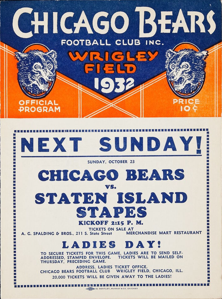 NFL Program: Chicago Bears vs. Green Bay Packers (October 16, 1932)