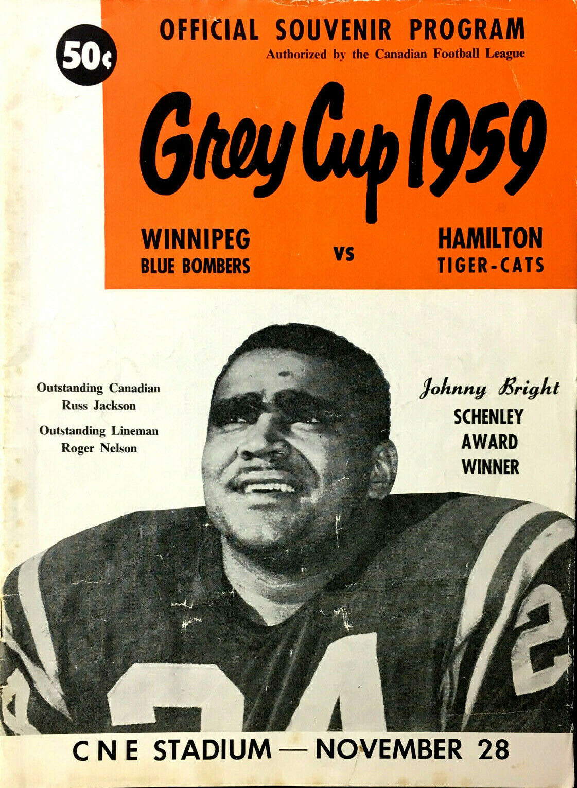 CFL Program: 1959 Grey Cup (Winnipeg Blue Bombers vs. Hamilton Tiger-Cats)