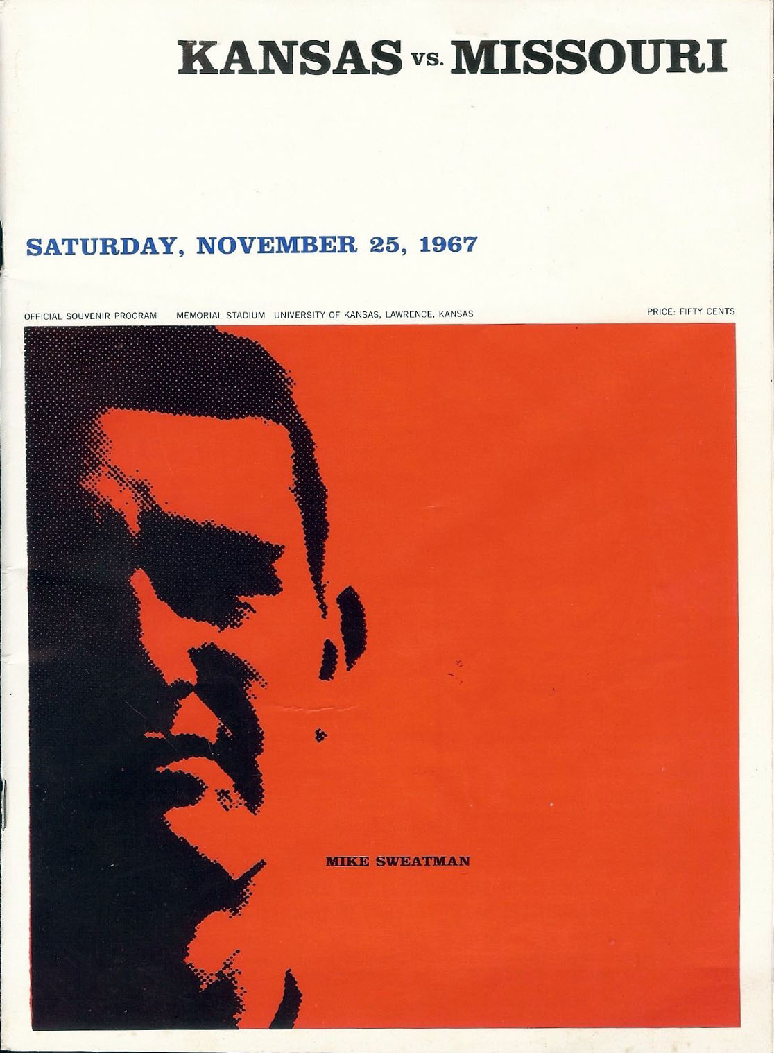 College Football Program: Kansas Jayhawks vs. Missouri Tigers (November 25, 1967)