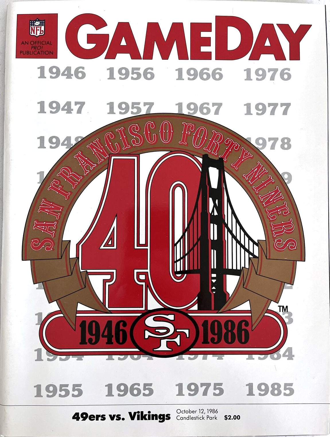 NFL Program: San Francisco 49ers vs. Minnesota Vikings (October 12, 1986)