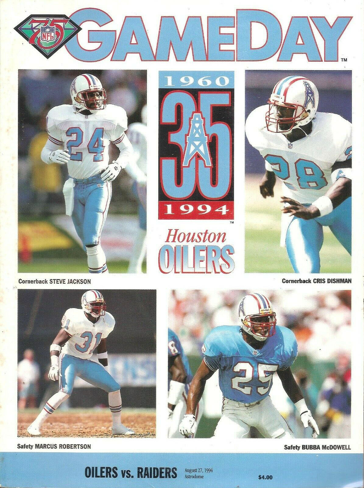 NFL Program: Houston Oilers vs. Los Angeles Raiders (August 27, 1994)