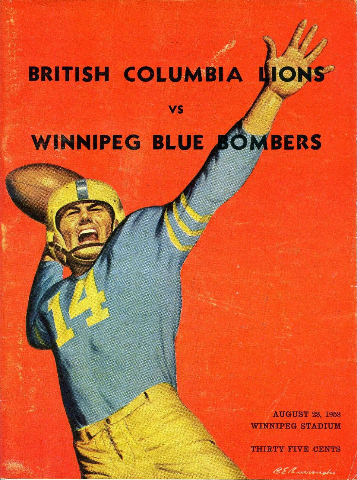 CFL Program: Winnipeg Blue Bombers vs. BC Lions (August 28, 1958)