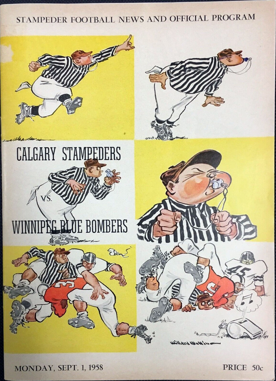 CFL Program: Calgary Stamepders vs. Winnipeg Blue Bombers (September 1, 1958)