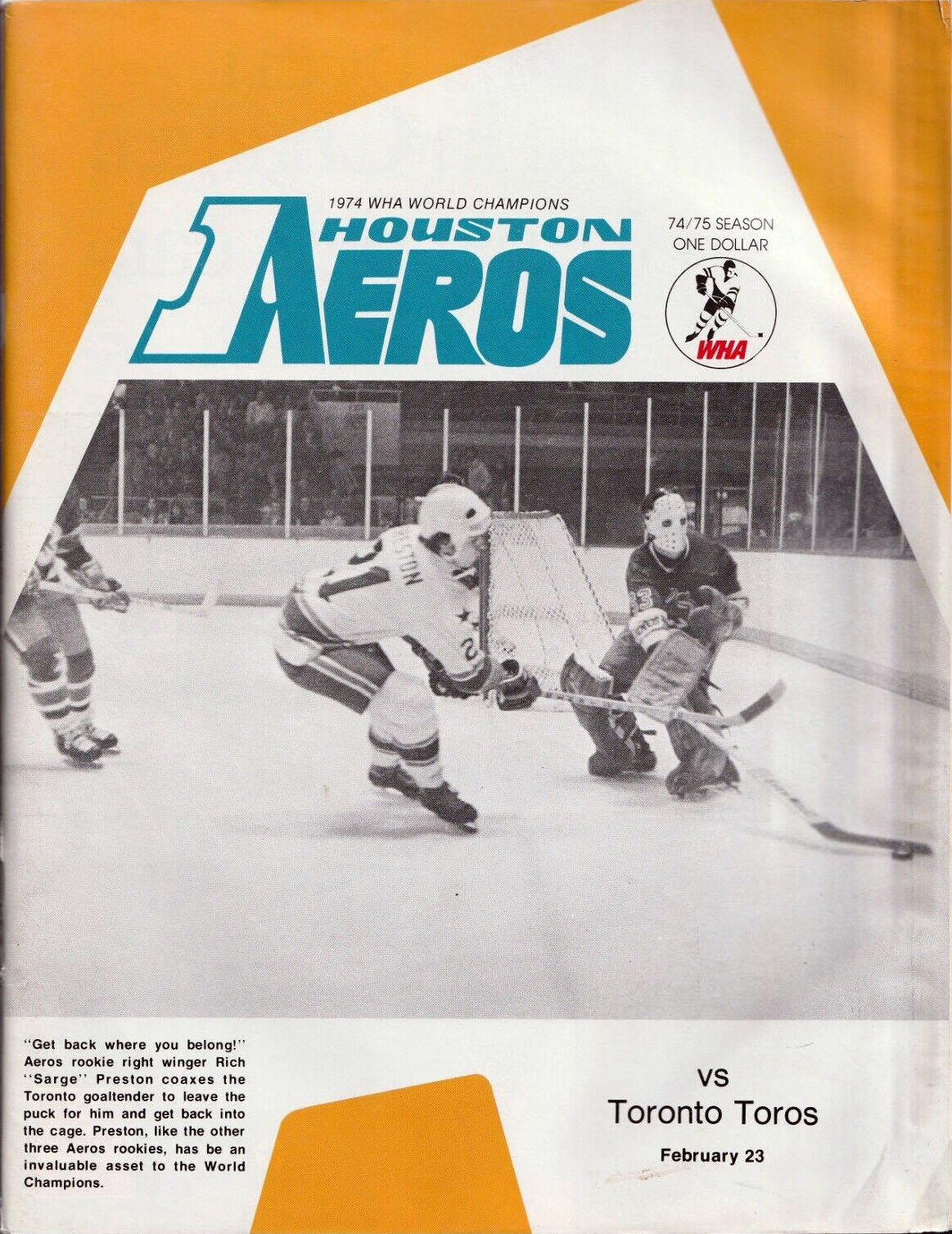 1974-75 Houston Aeros program