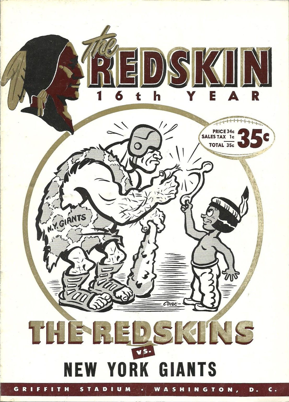 NFL Program: Washington Redskins vs. New York Giants (November 23, 1952)