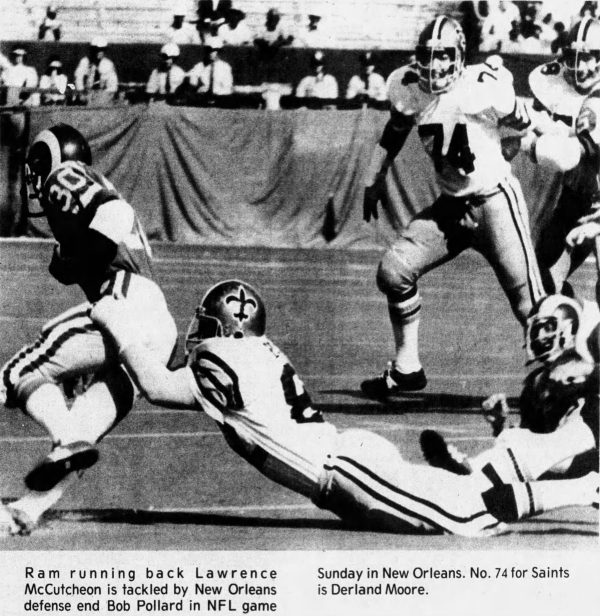 1974 New Orleans Saints press photo (Lawrence McCutcheon, Bob Pollard, & Derland Moore, 1974)