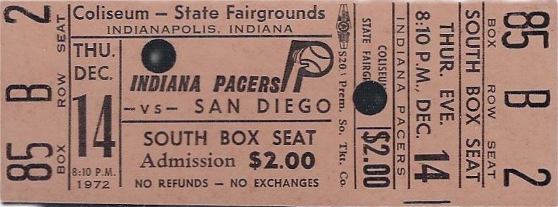 1972-73 Indiana Pacers ticket