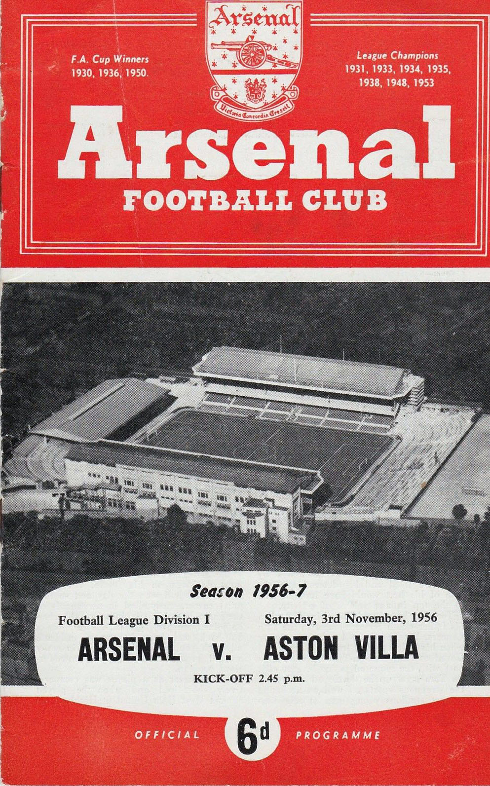 Arsenal vs. Aston Villa (November 3, 1956)