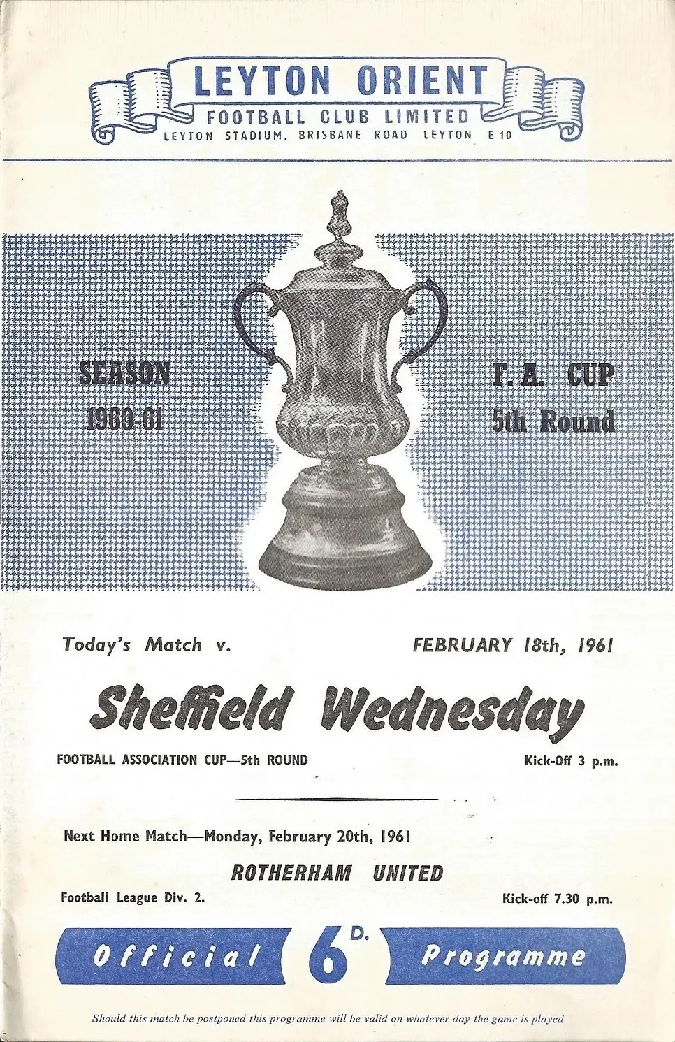 Leyton Orient vs. Sheffield Wednesday (February 18, 1961)
