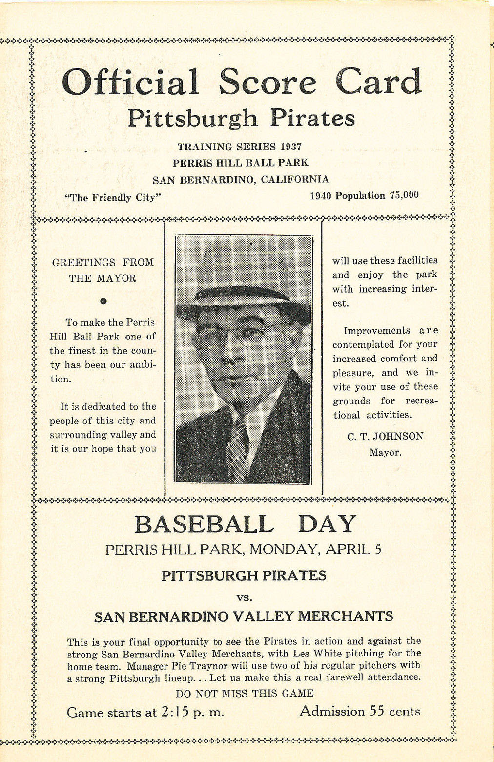 1937 Pittsburgh Pirates spring training program
