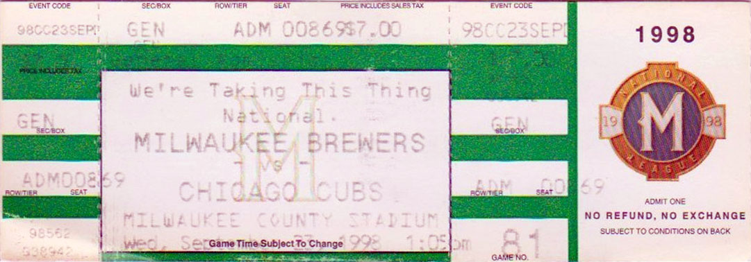 1998 Milwaukee Brewers ticket